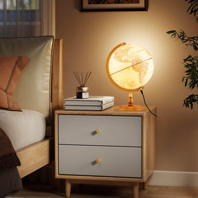 30 cm Illuminated World Globe, Antique Light up Globe Night Lamp with Wooden Stand and Clear Map for Kids and Adults