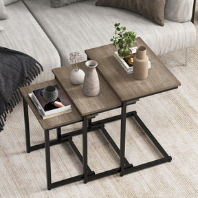 Giantex Nesting End Table Set of 3, Rectangle Stacking Side Table with Wooden Top & Sturdy Metal Legs