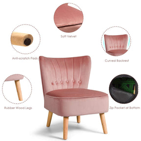 Velvet Accent Chair, Soft Upholstered Modern Leisure Chair w/Solid Wood Legs, Non-Slip Pads
