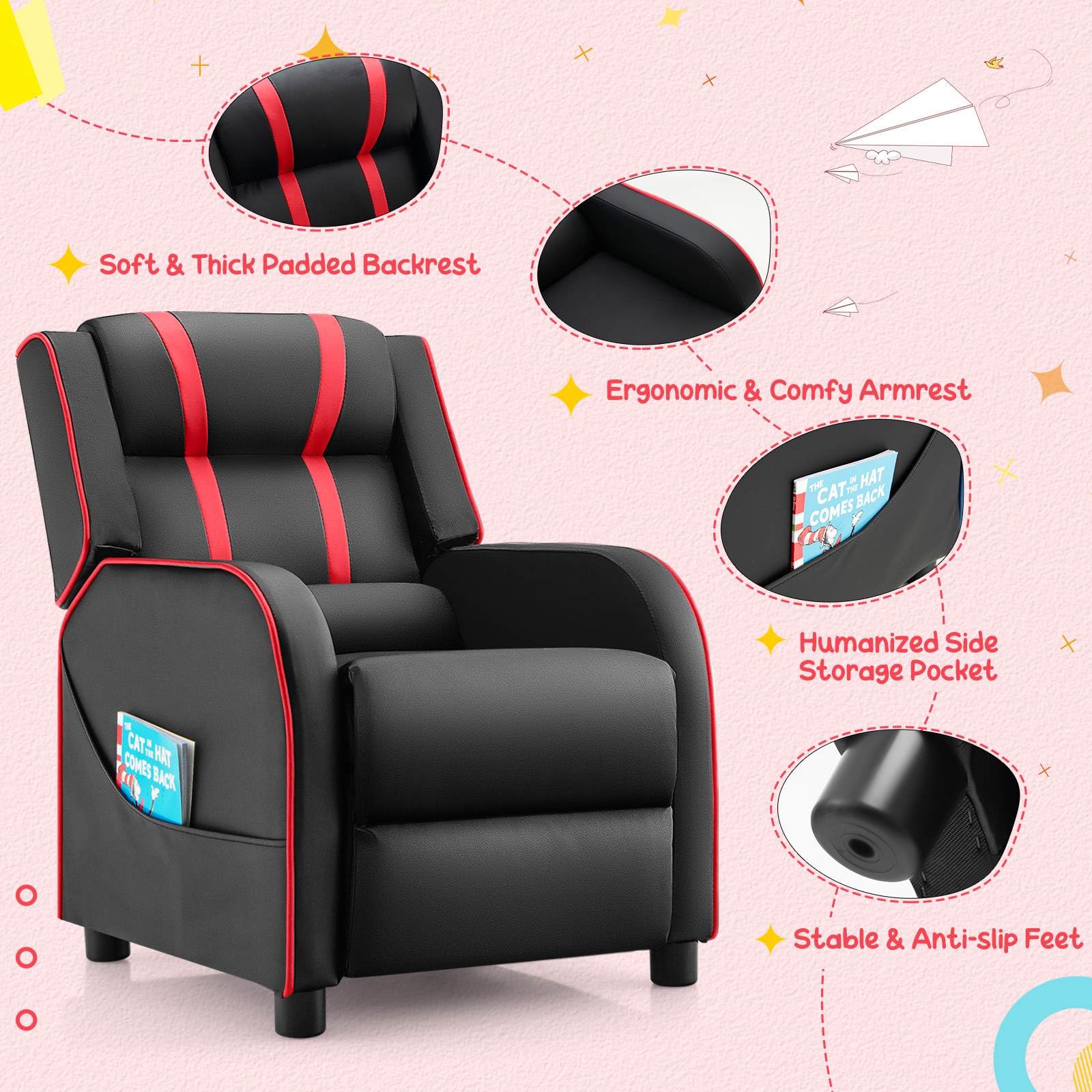 Kids Recliner Chair with Side Pockets