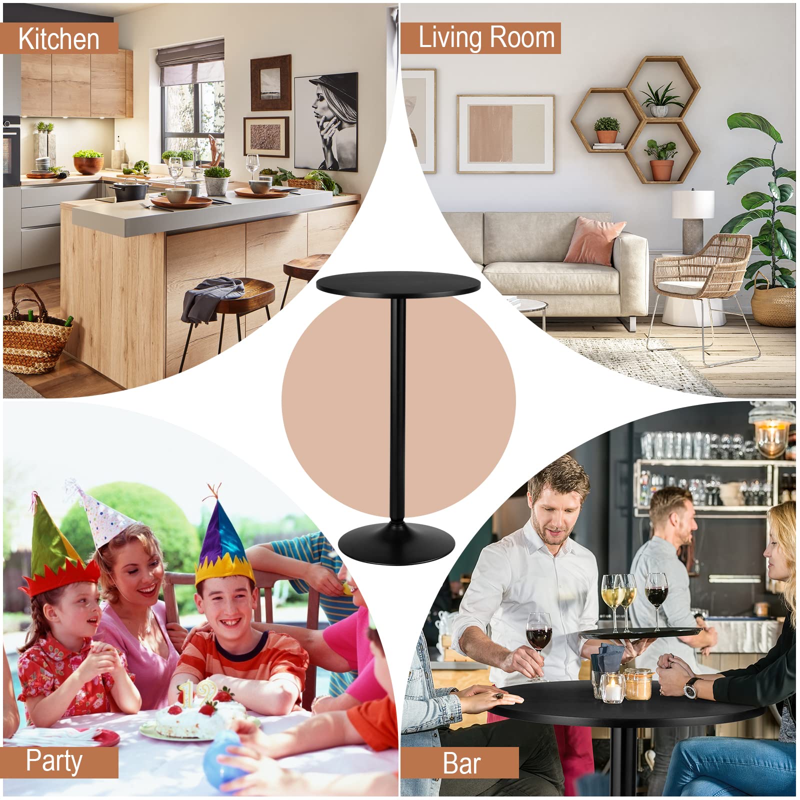 Giantex Pub Bar Table 60cm Round Top 102cm Height Modern Style Standing Circular Cocktail Table
