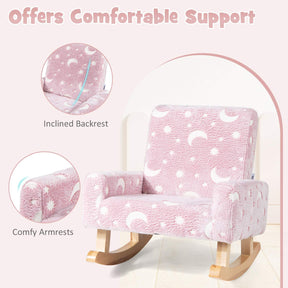HONEY JOY Kids Rocking Chair, Glow in The Dark,Upholstered Flannel Children Rocker with Solid Poplar Wood Rocking Feet