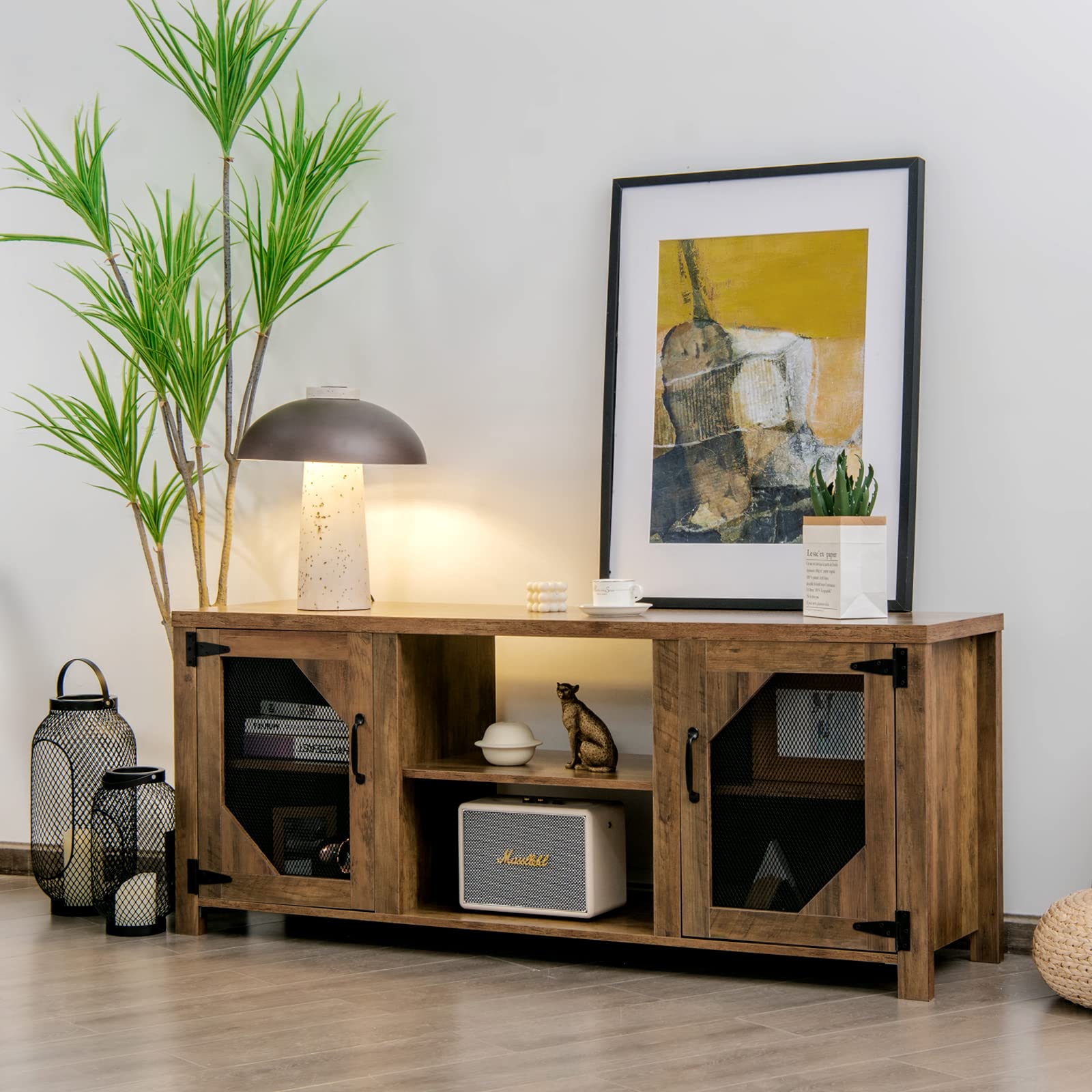 Giantex TV Stand for 65-Inch TV, Media Console Cabinet w/ 2 Metal Mesh Doors & Adjustable Shelves