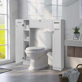Giantex Over The Toilet Storage Cabinet, Freestanding Toilet Organizer w/Adjustable Shelves & Toilet Paper Holders, White
