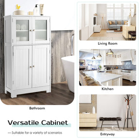 Giantex Bathroom Storage Cabinet, Kitchen Pantry Cabinet w/Tempered Glass Doors & Adjustable Shelf, White