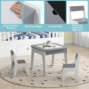 Kids Table & Chairs Set, Toddler Activity Table Set with Double-Sided Tabletop & Hidden Storage Space