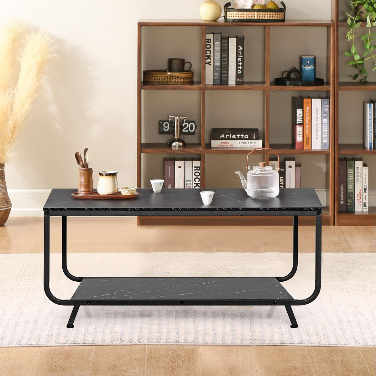 Giantex Marble Coffee Table, Modern Faux Marble Top Coffee Table w/Metal Frame