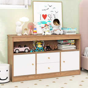 Toy Storage Organiser for Kids, Storage Chest with 2 Drawers, 2 Closed Cabinets and 1 Open Compartment for Books and Dolls