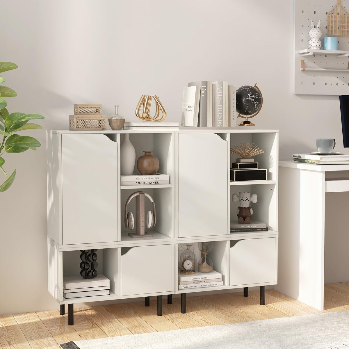 Giantex Stackable Bookcase, Combination Lattice Cabinet, Floor Open Bookshelf w/Adjustable Shelf & Cubes