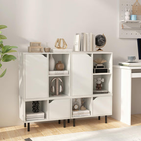 Giantex Stackable Bookcase, Combination Lattice Cabinet, Floor Open Bookshelf w/Adjustable Shelf & Cubes
