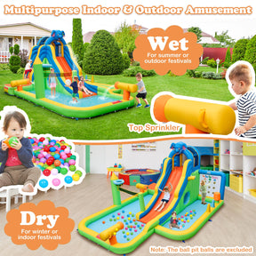 HONEY JOY Inflatable Water Slide, 9-in-1 Water Park Jumping Castle W/Ring-toss Game, Volleyball Area