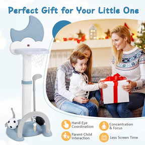 4-In-1 Kids Basketball Hoop, Adjustable Height Kids Sports Center w/Moon-shaped Electronic Scoreboard Ring Toss