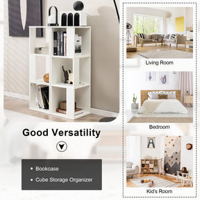 Giantex Bookcase, Freestanding 3-Tier Bookshelf, Asymmetric Display Shelf w/ 6 Compartments