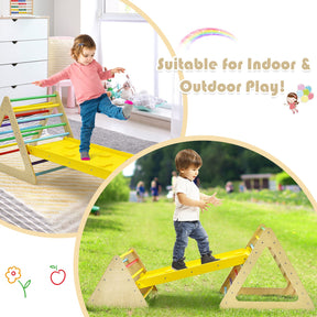 3 in 1 Triangle Climber with Ramp, 3 Piece Play Equipment Wooden Climbing Toys for Toddlers