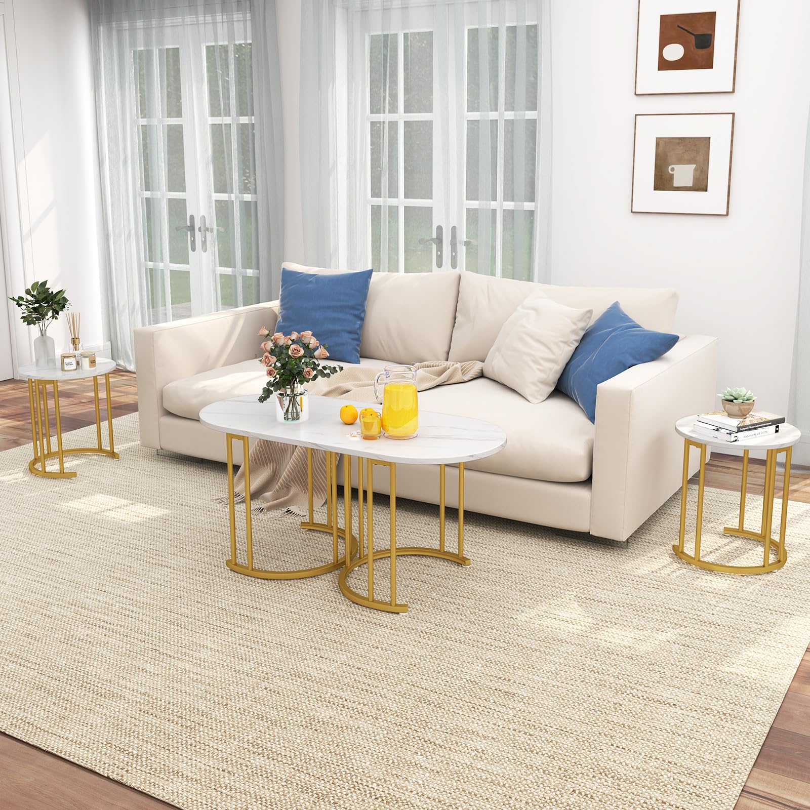 Nesting Coffee Table Set of 3, Stacking Side Tables