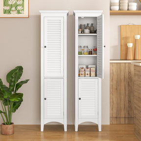 Tall Narrow Bathroom Cabinet with 2 Shutter Doors and Adjustable Shelf