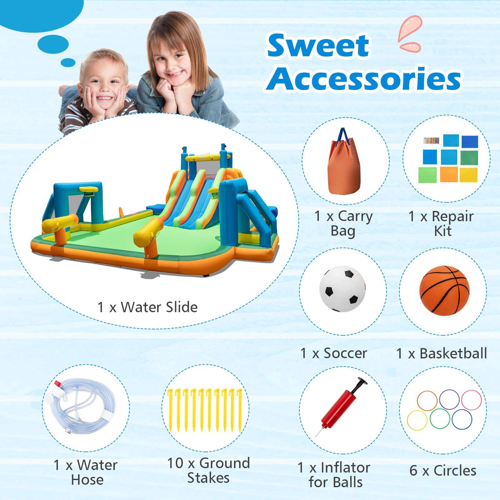 HONEY JOY Inflatable Water Slide, 19x17FT Large Waterslide Park w/Dual Long Slides & Climbing Walls