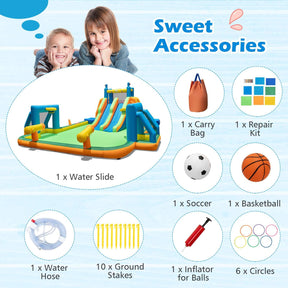 HONEY JOY Inflatable Water Slide, 19x17FT Large Waterslide Park w/Dual Long Slides & Climbing Walls