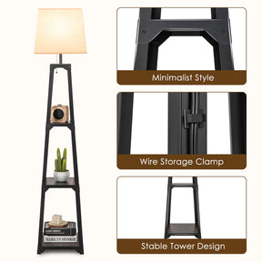 Shelf Floor Lamp, Display Floor Lamp with Shelves and Linen Lampshade