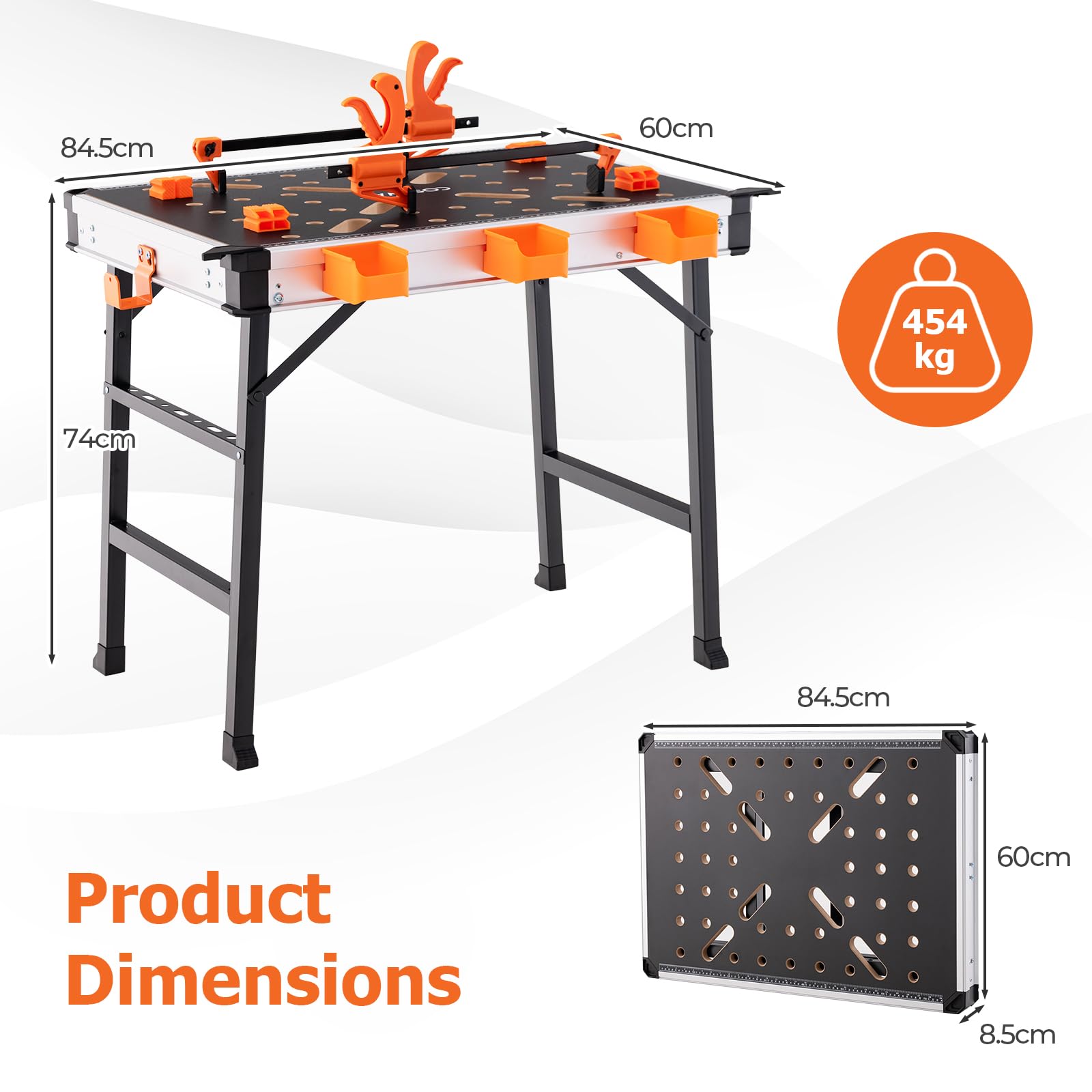 84.5cm Portable Work Table, Folding Workbench w/ 2 Quick Clamps & 4 Clamp Dogs