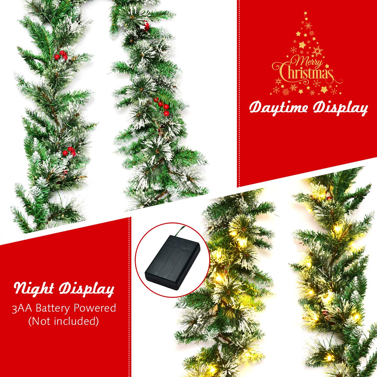 2.7M Christmas Garland, Pre-lit Artificial Xmas Garland, w/50 LED Lights
