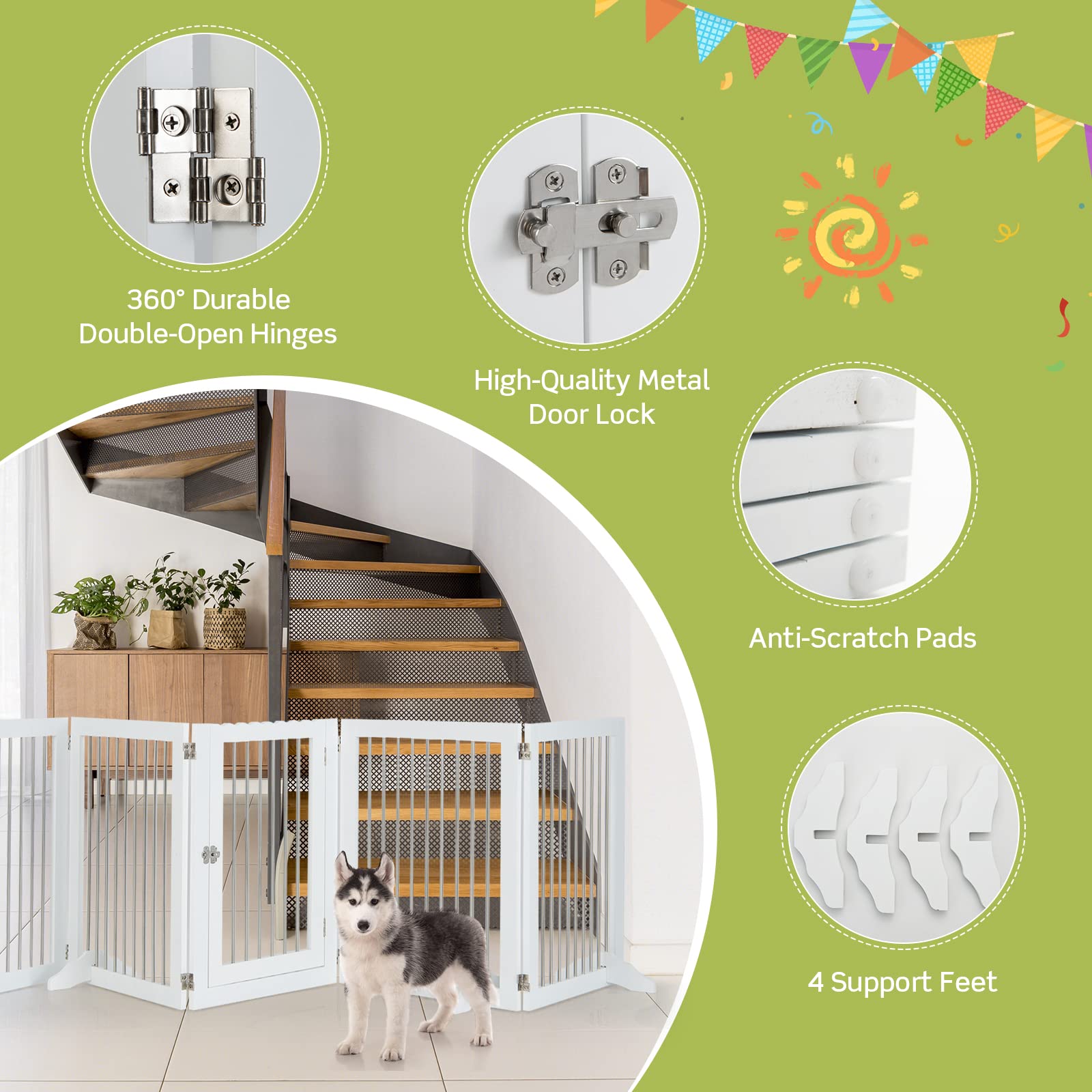 Freestanding 6-Panel Foldable Walk-Through Dog Gate Playpen