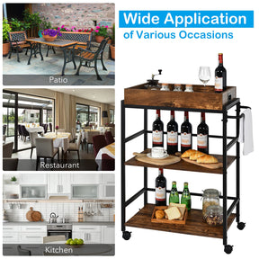 Giantex 3-Tier Kitchen Island Bar Cart, Industrial Serving Cart, Utility Trolley Wine Storage Cart