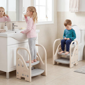 Toddler Step Stool, Adjustable 2/3-Step Helper Ladder Stool with Safety Handles & Non-slip Pads