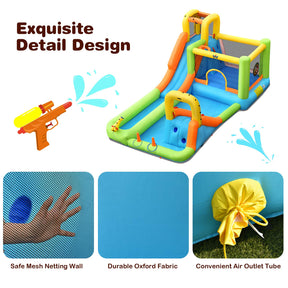 8 in 1 Inflatable Water Slide, Water Park w/Double Slides, Basketball Hoop, Water Gun (with 750W Blower)