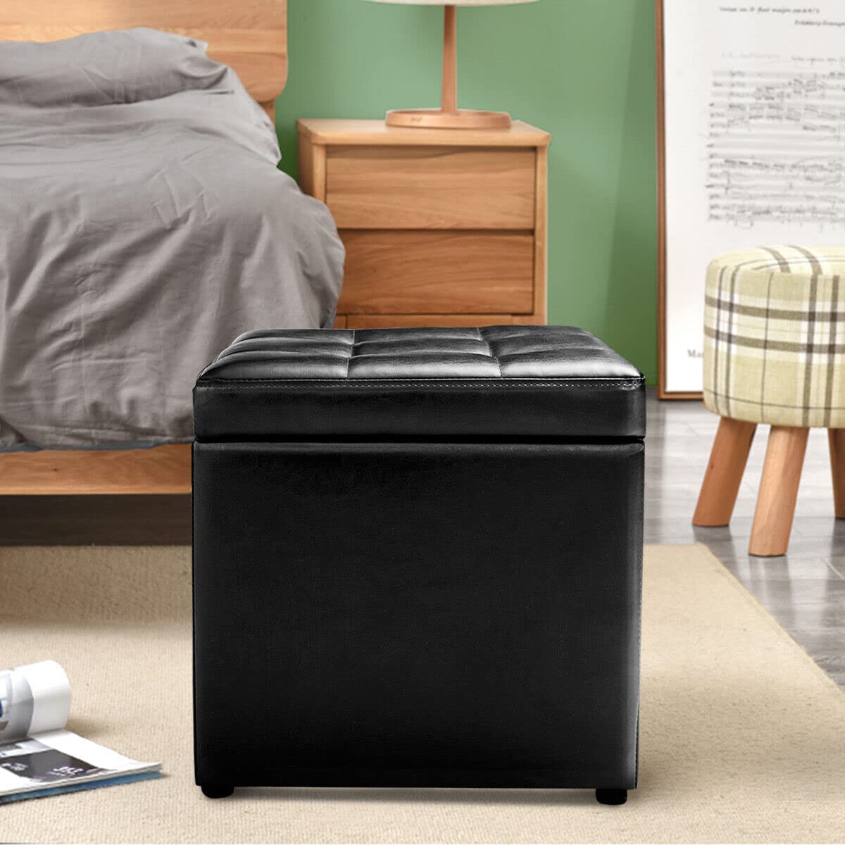 40CM Cube Ottoman, Pouffe Storage Box Lounge Seat Footstools w/Hinge Top & Bottom Feet