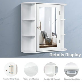Giantex Wall Bathroom Cabinet, Wall Mounted Kitchen Medicine Storage Cabinet w/Mirror, Single Door & Adjustable Shelves, White