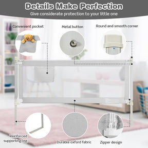 176CM Toddler Bedrail, Extra Tall Safety Bed Guardrail W/Anti-Collision Cotton & Side Pocket