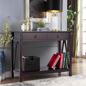Giantex Console Table with Drawers 3-Tier Couch Table with Storage Shelves