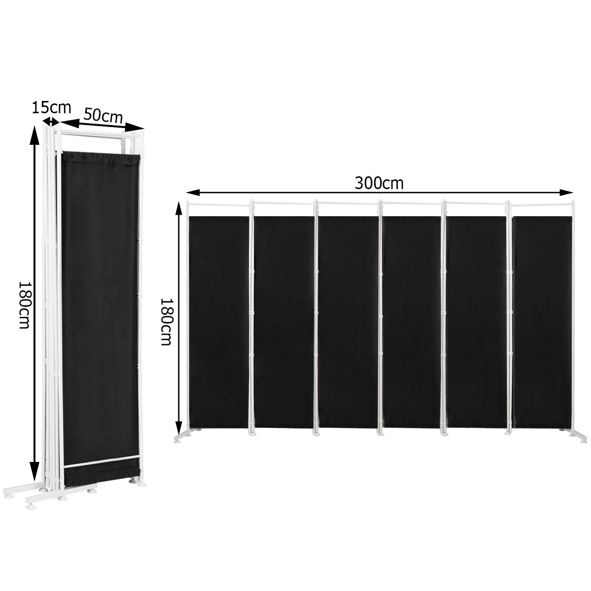 6 Panel Room Divider, 300x180CM Folding Privacy Screen with Steel Frame & Fabric Surface