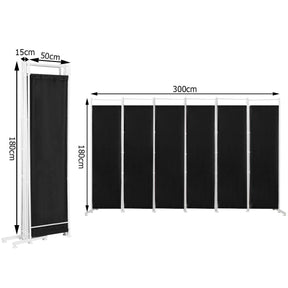 6 Panel Room Divider, 300x180CM Folding Privacy Screen with Steel Frame & Fabric Surface