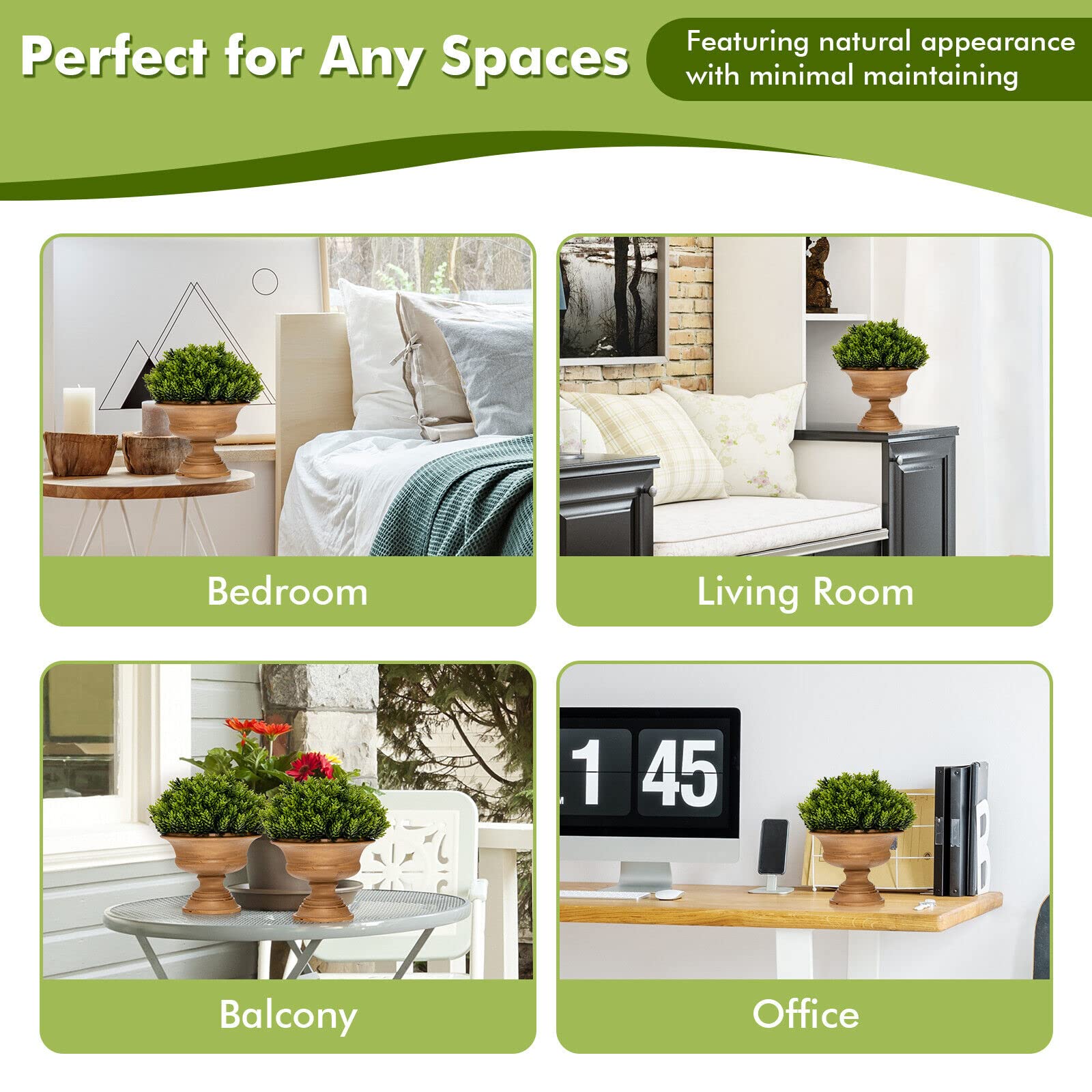 Giantex 4-Set Artificial Plants, Mini Fake Potted Plants, Small Greenery Plants for Home Office Desk Dining Table Desk Decoration