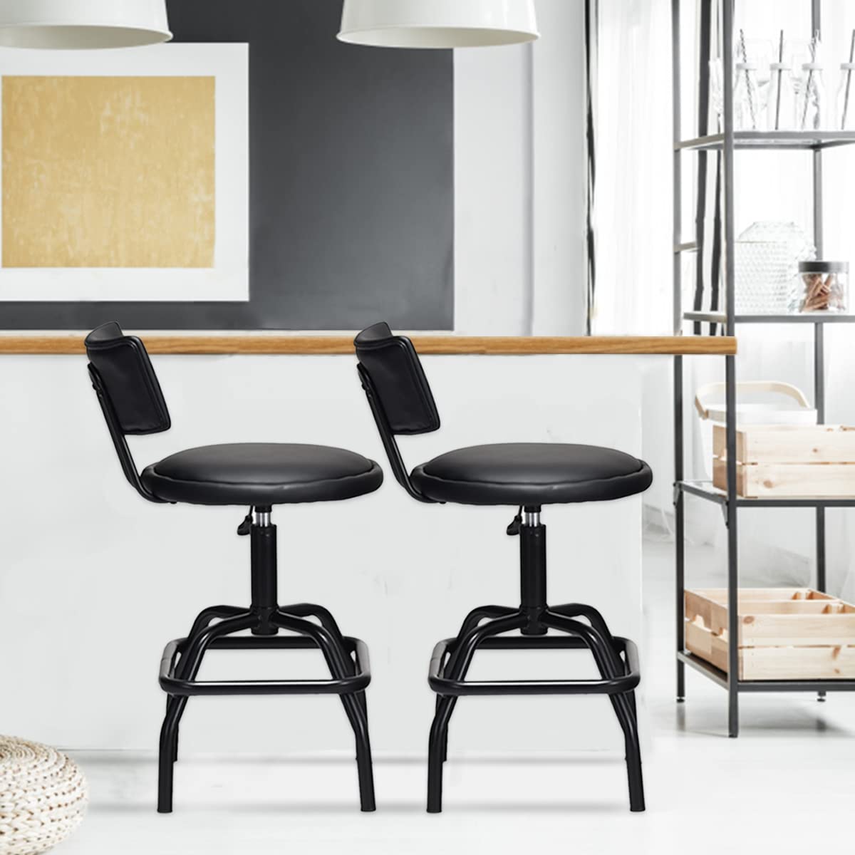 Giantex Adjustable Height Bar Stool, 360 Degree Swivel barstool, Black