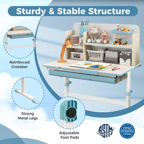 Kids Study Desk, Height Adjustable Children Writing Table w/Tilt Desktop