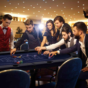 1.8m Foldable Poker Table for 8 Players, Portable Oval Card Board Game Table for Blackjack Texas Hold’em Casino Leisure Game