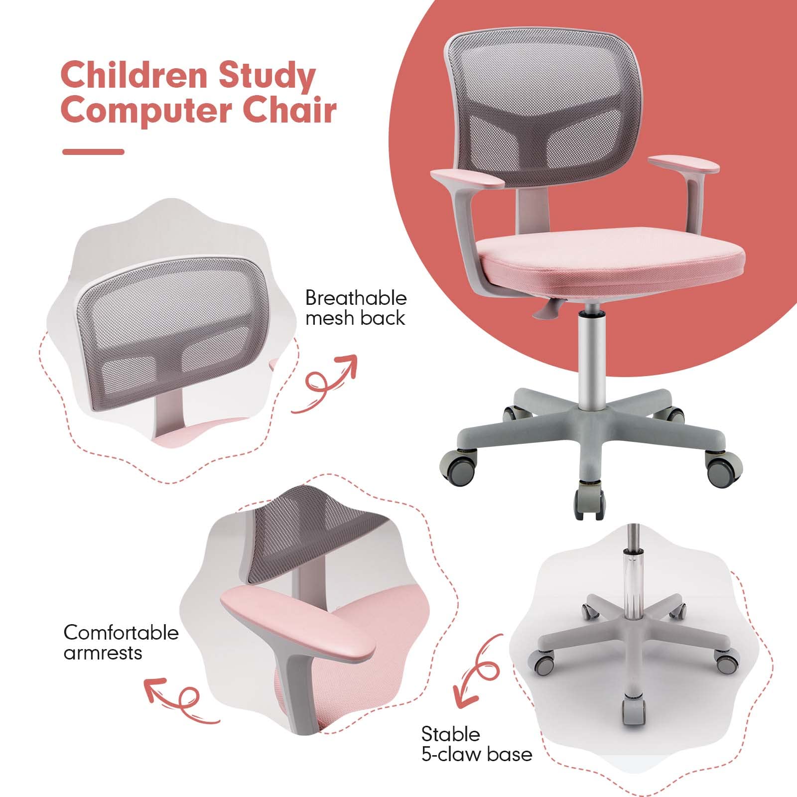 HONEY JOY Kids Desk Chair, Height Adjustable Children Study Chair