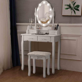 Makeup Vanity Set with Rotating Mirror and 10 LED Dimmable Bulbs
