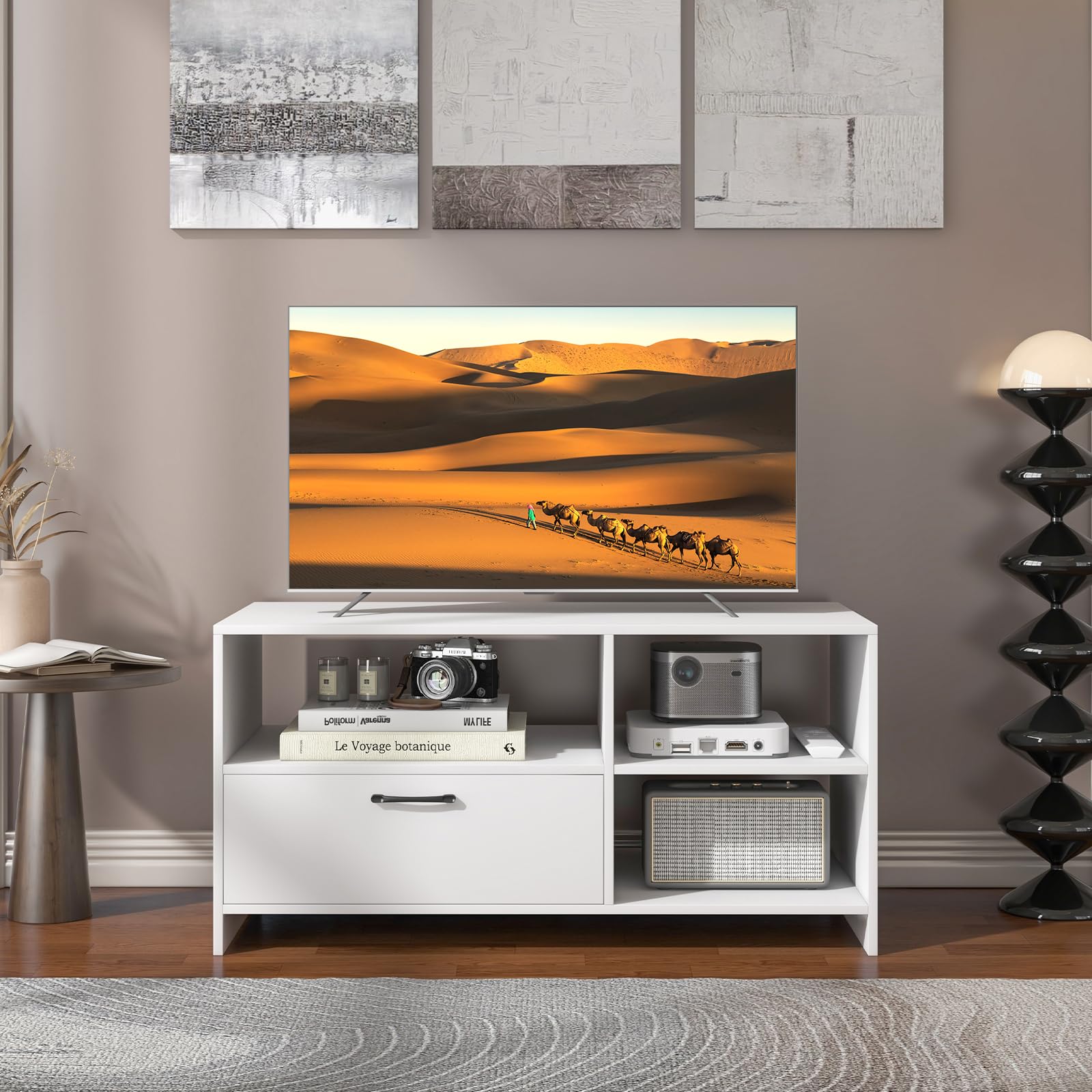 Giantex TV Stand for TVs up to 50", Modern Media Console Table w/ 3 Open Compartments & 1 Storage Drawer