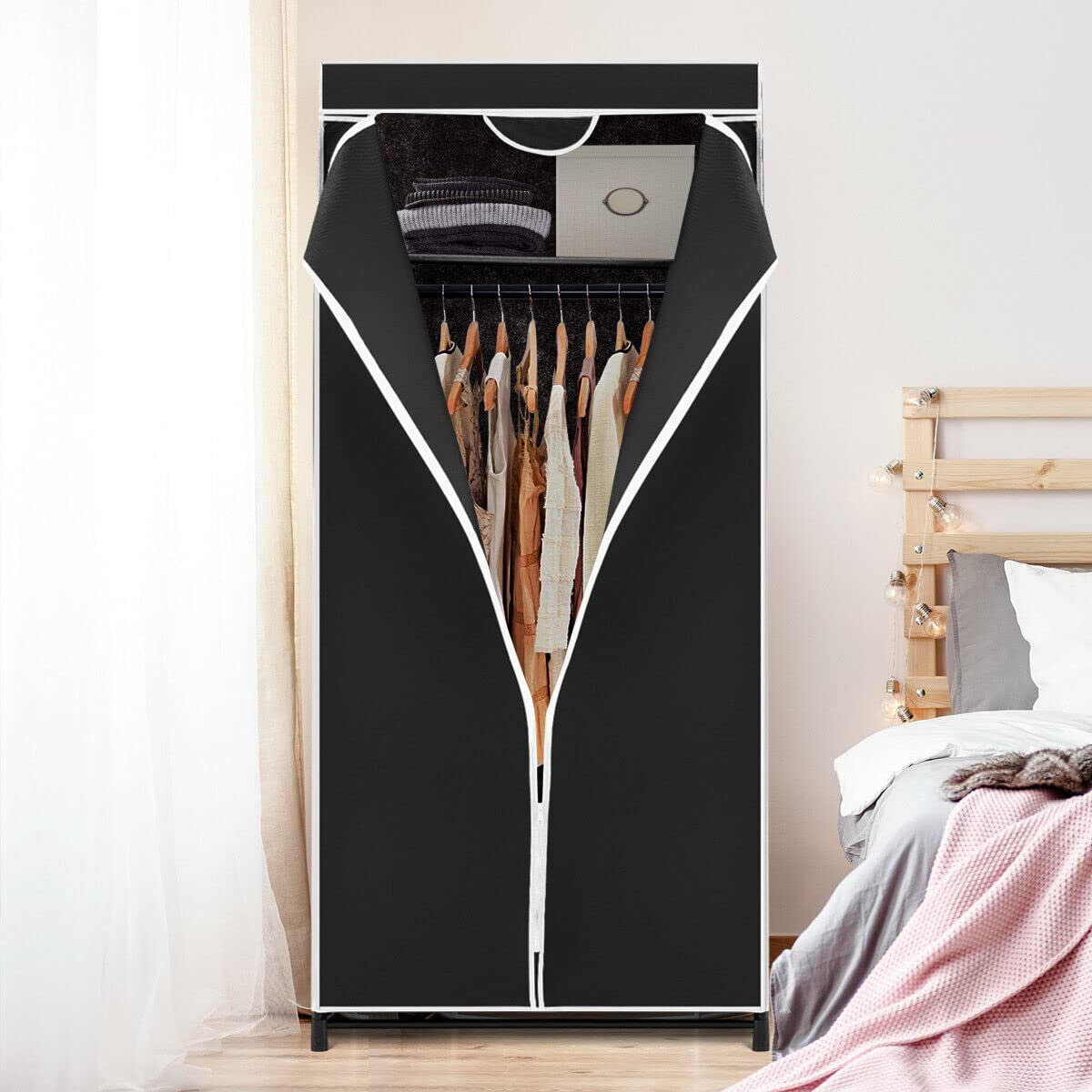 Giantex Wardrobe w/Metal Frame, Folding Fabric Cabinet