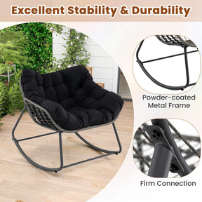 Outdoor Rocking Chair, Oversized Patio PE Wicker Egg Chair