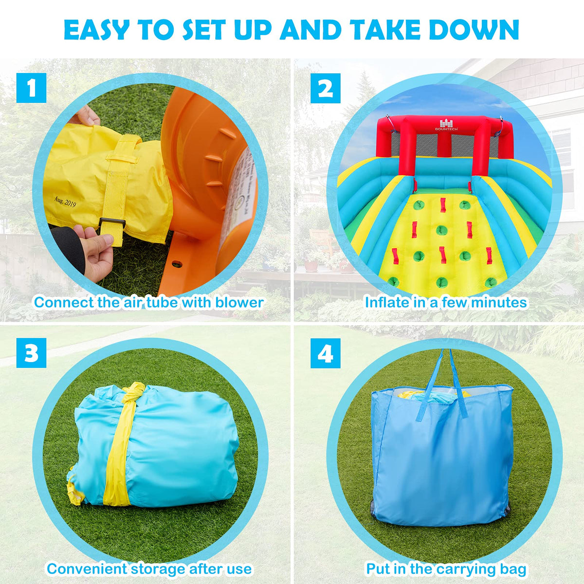 Inflatable Water Slide, 452 x 365 x 233CM Giant Water Park for Kids w/Double Long Slides, Climbing Wall