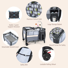 3 in 1 Baby Playard, Convertible Playpen Baby Bassinet w/ Changing Table