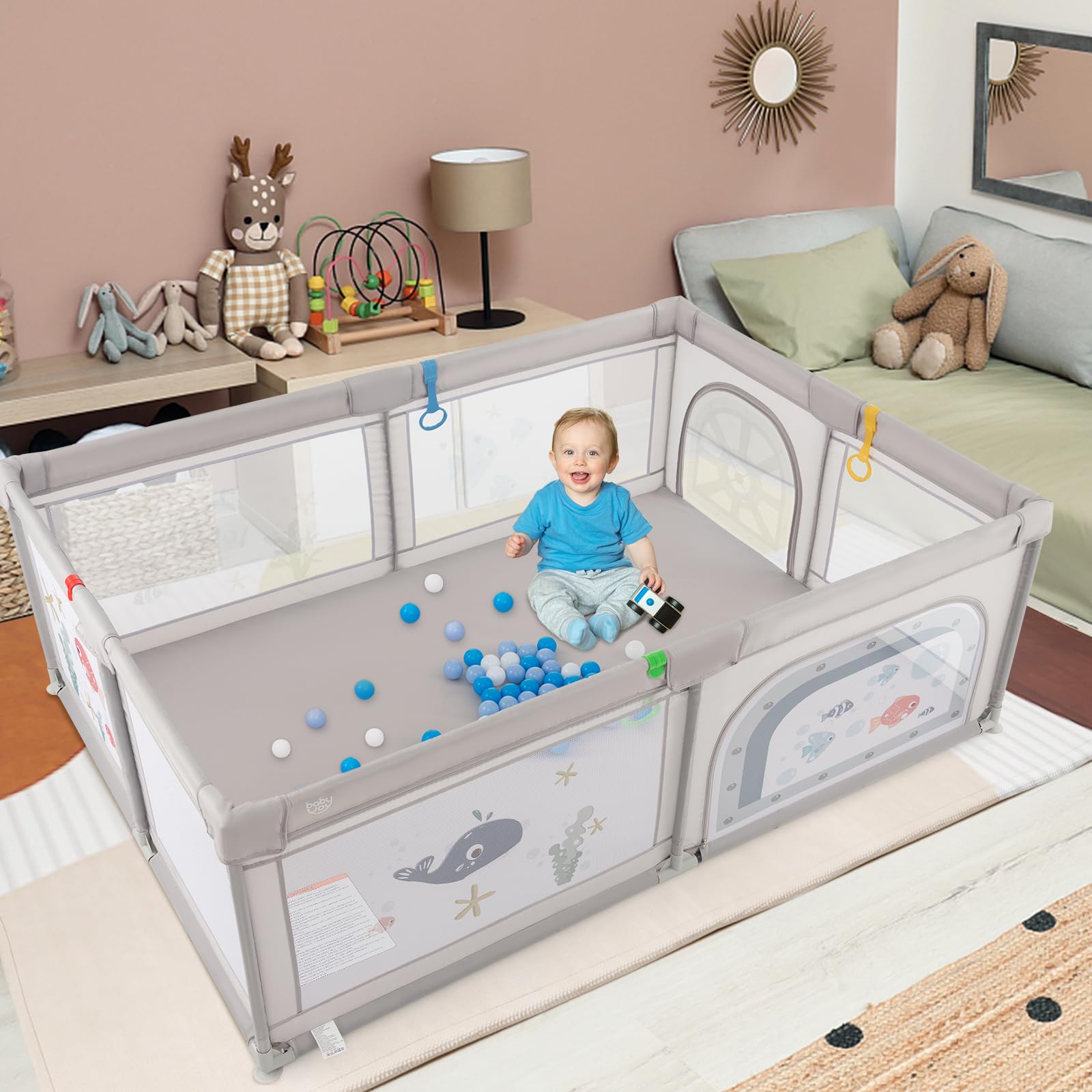 BABY JOY Baby Playpen, 205 x 147 cm Extra-Large Play Yard