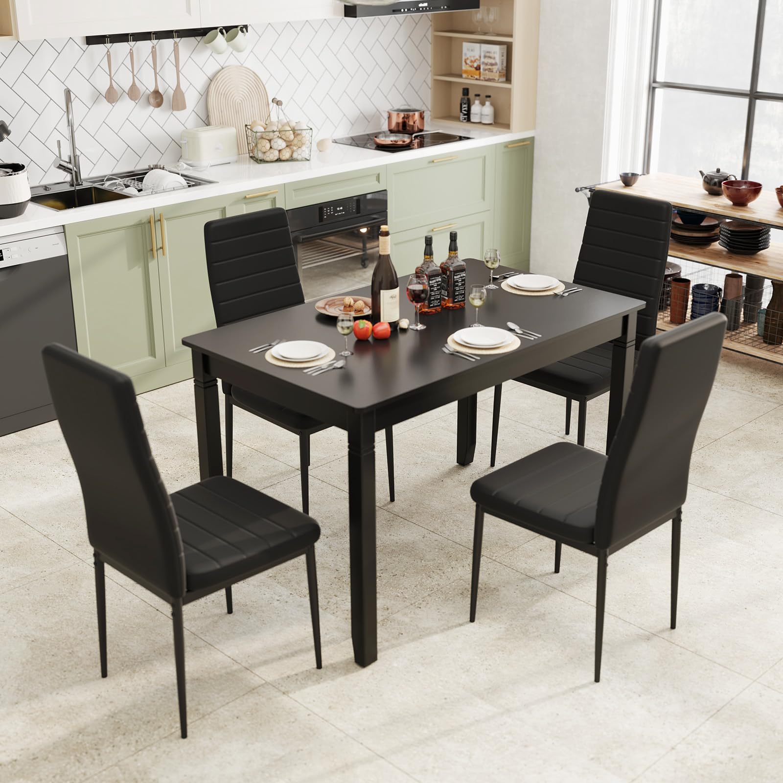 Upholstered Dining Chair Set of 4 Armless Chair w/ Padded Backrest Modern Chair