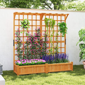 Giantex 72" Large Raised Garden Bed with Trellis & Roof, Wooden Garden Bed