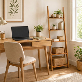 5-Tier Bamboo Ladder Shelf Bookcase, Natural